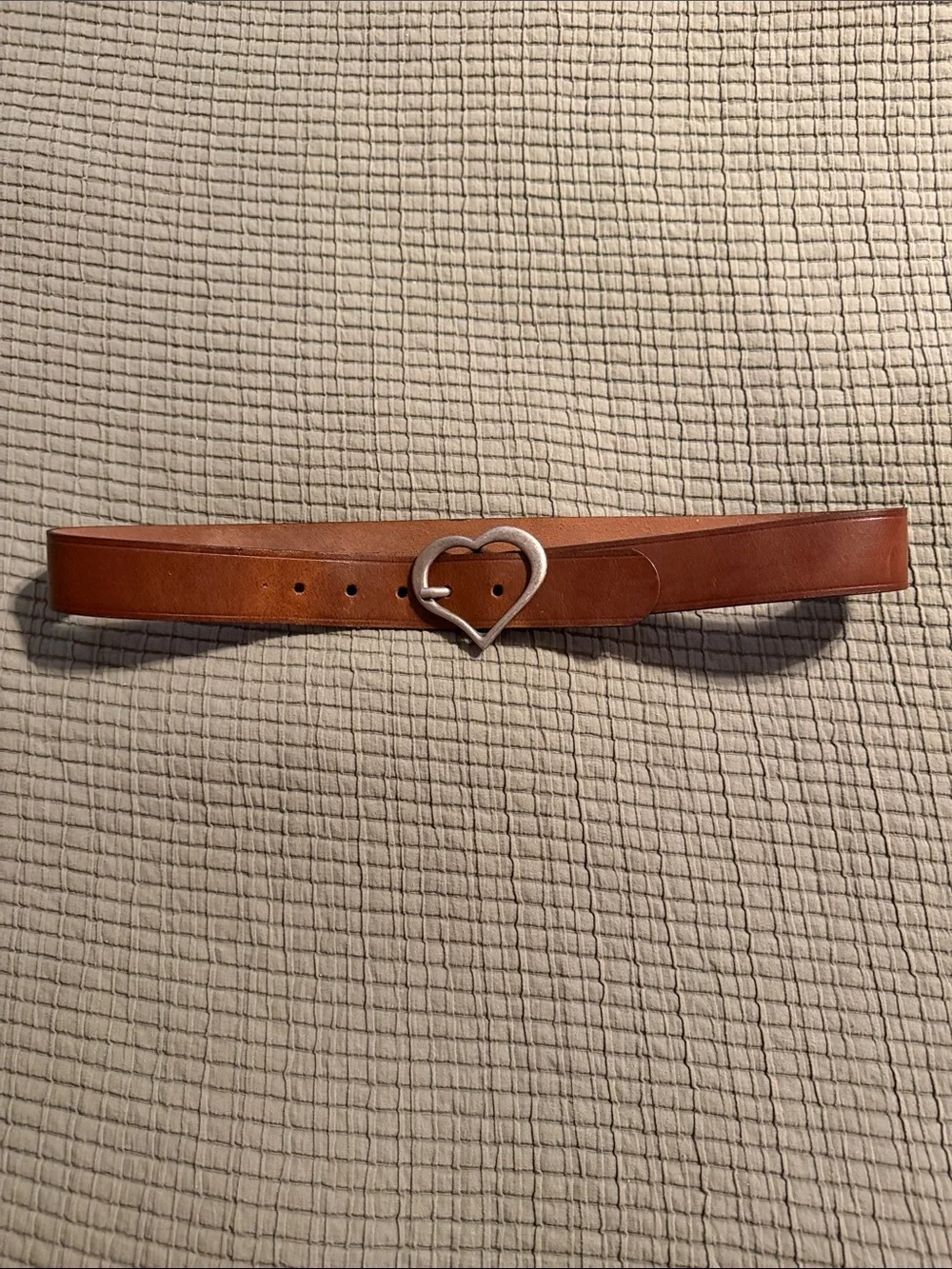 Faded Glory Tan Brown Leather Belt with Silver Heart Buckle